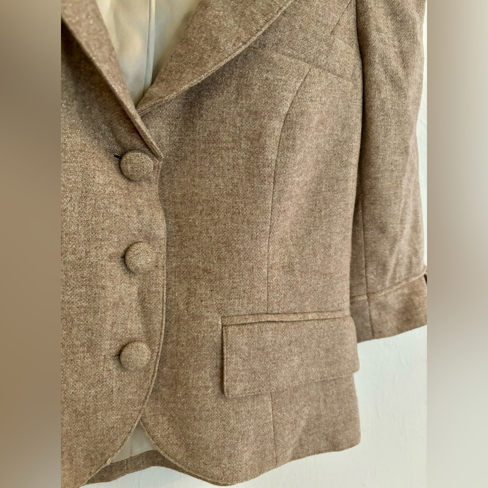 Vintage DVF Diane von Furstenberg Brown Gold Wool Cropped Jacket Blazer - Picture 3 of 7